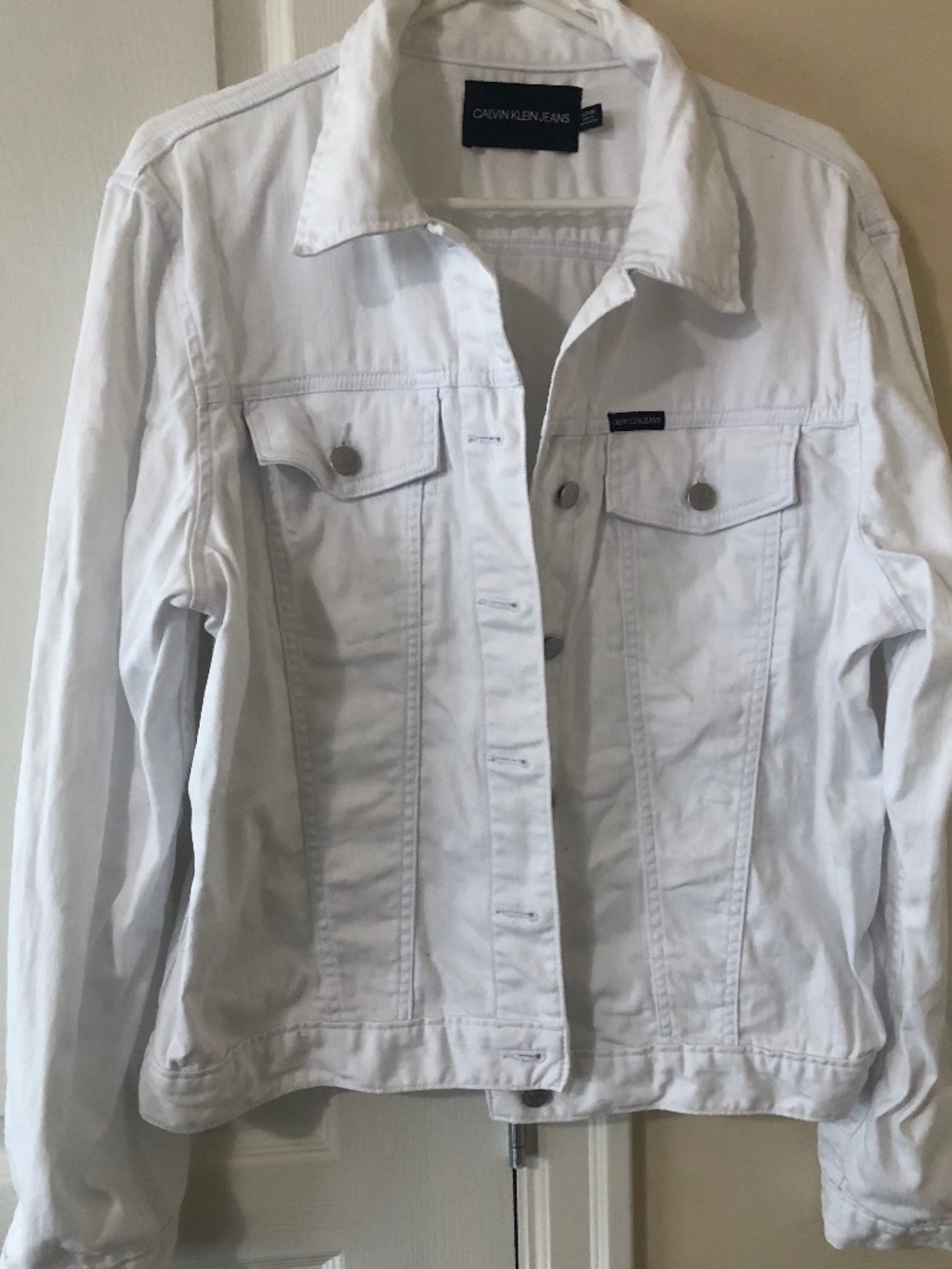 Calvin Klein womens XL denim jacket white cotton stretch lightweight